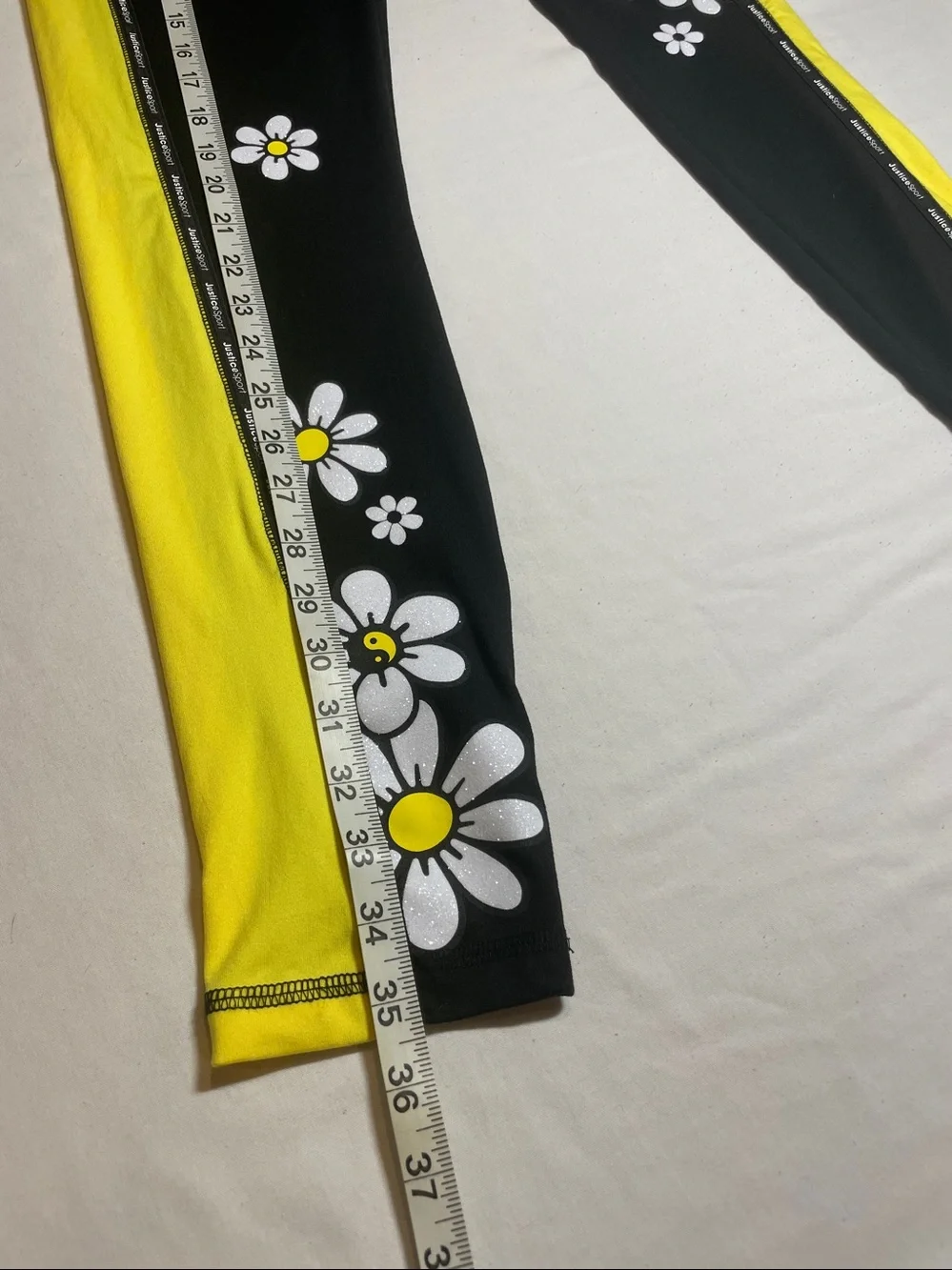Justice Black & Yellow Daisy-Print Leggings for Kids